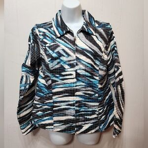 Christopher & Banks Jacket Small Reversible Blue Black Textured Zip Up‎ C317